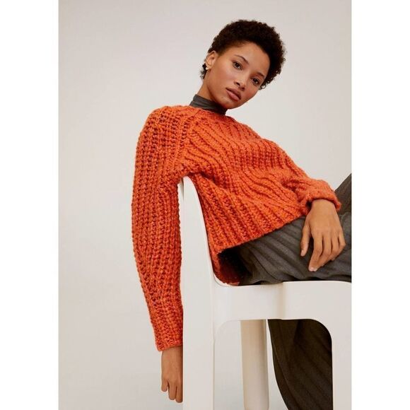 Mango Chunky Knit Sweater New Orange New - Picture 6 of 8